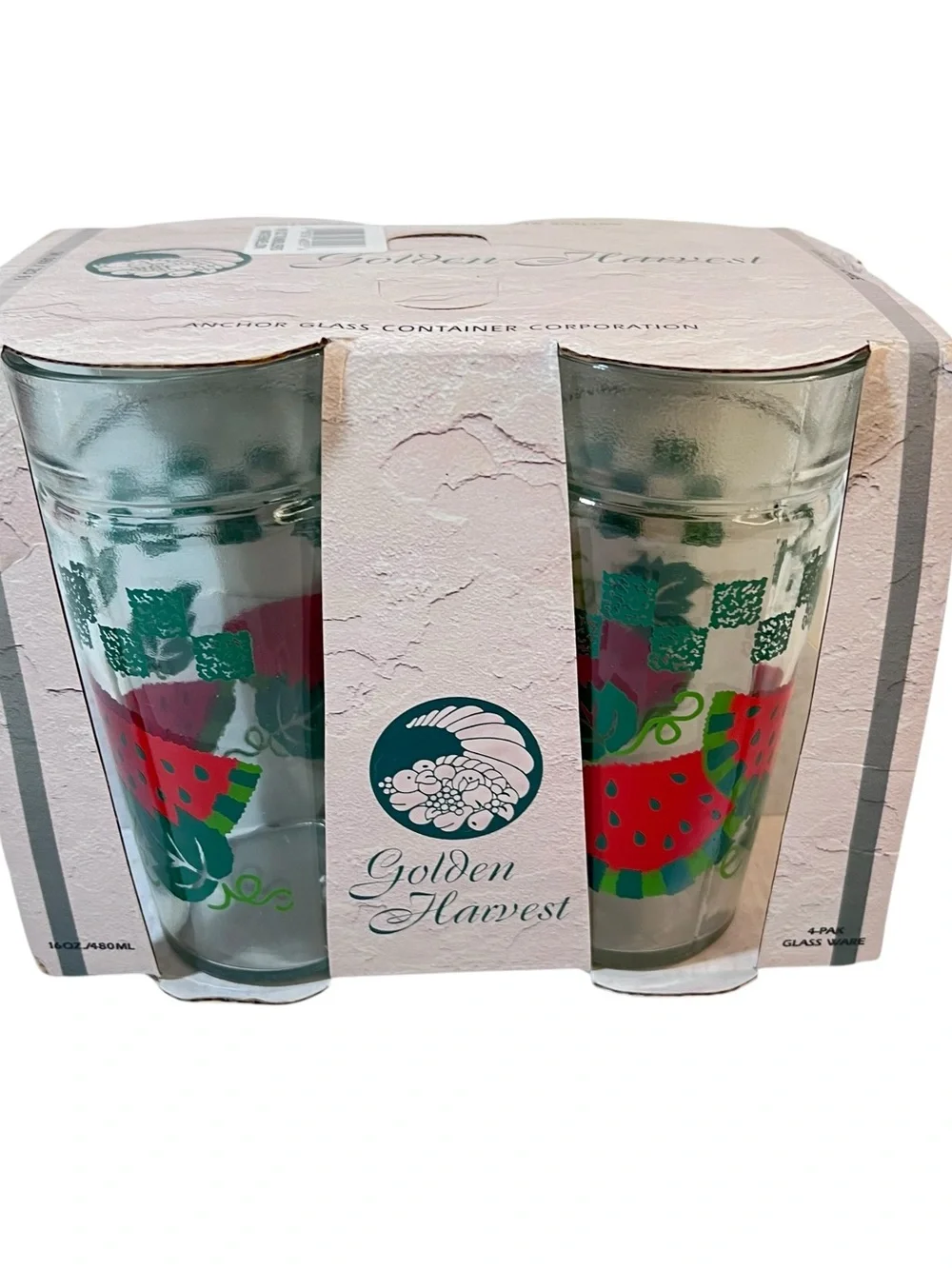 Anchor Glass Golden Harvest 16 oz Watermelon Tumblers 4-Pack